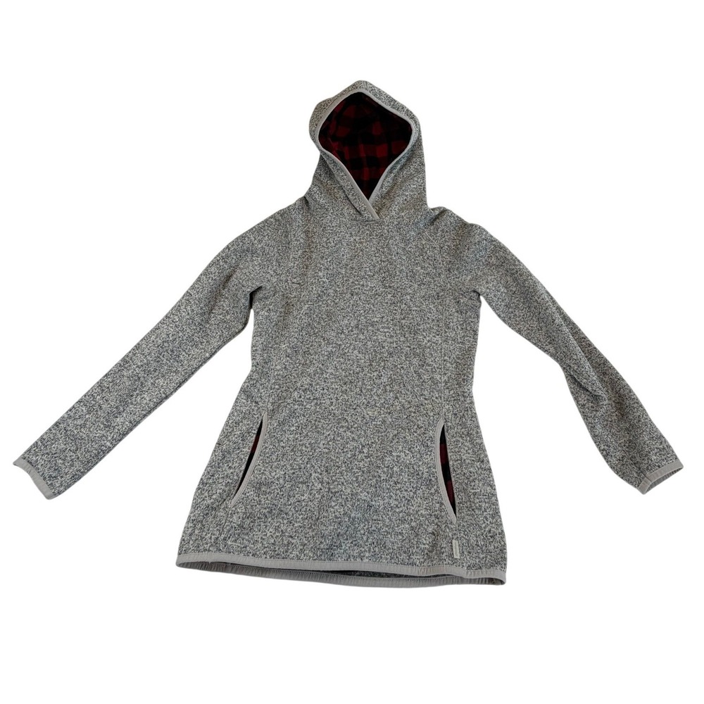 Eddie Bauer Gray Marled Sweater Fleece Buffalo Plaid Lined Hoodie Women's Small